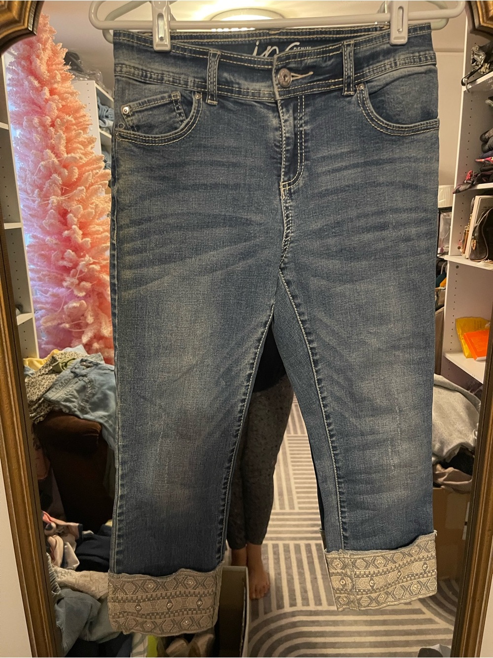 Blue Cuffed Women’s Jeans with Embroidered Cuffs